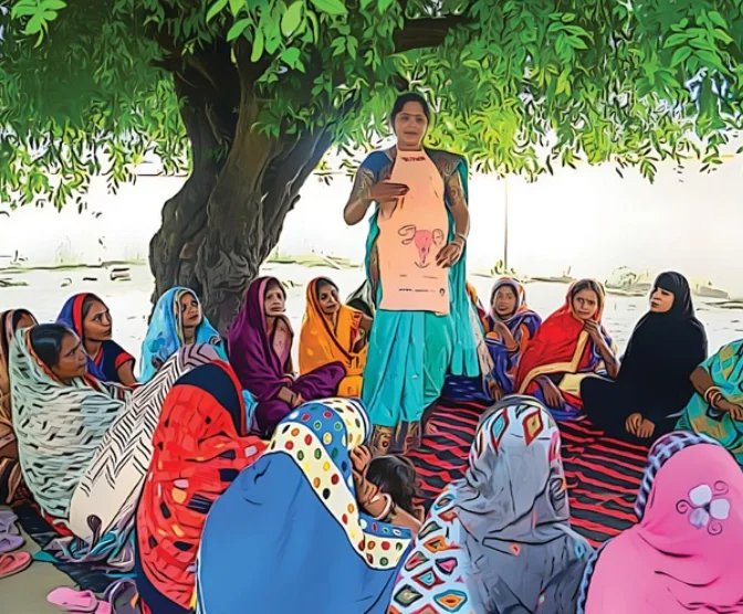 Women participating in a menstrual health awareness session