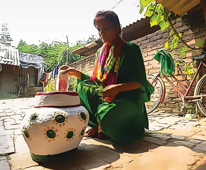 Woman using menstrual hygiene products