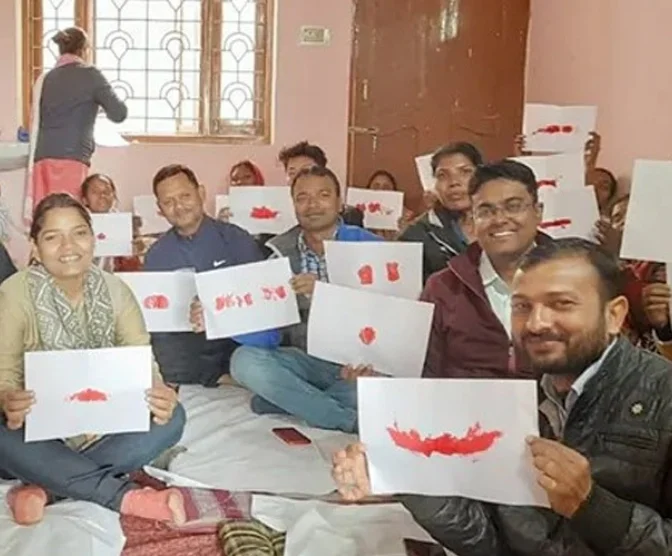 Community members supporting menstrual health awareness