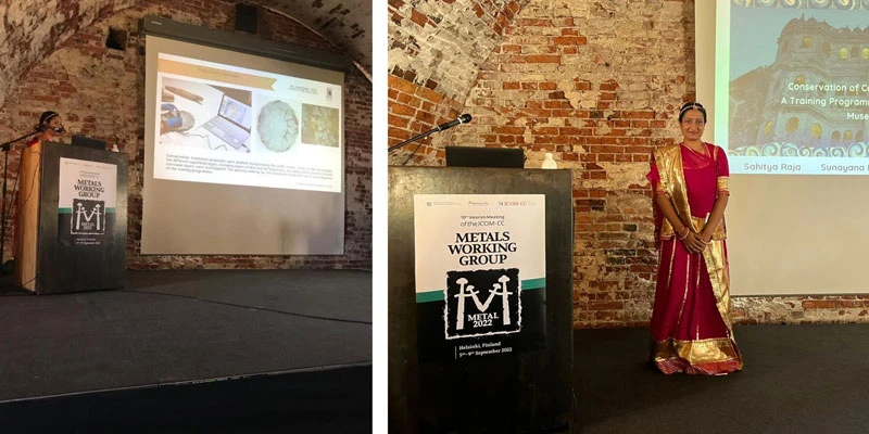 Sahitya Raja, one of the ACI conservators, presenting a paper at the ICOM-CC Metals 2022 conference at Helsinki.
